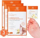 Modelones Foot Peel Mask 3 Pack, Exfoliating Foot Mask for Dry Cracked Feet, Callus Dead Skin Remover for Feet, Additional 3 Pack Collagen Serum for Reviving Baby Soft Smooth Feet nail, Women and Man