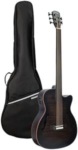 WISHMADE 5 String Electric Bass Guitar Hollow Body With F-Holes, Fretless Acoustic Bass Guitar, Flamed Maple Top With Gig Bag (BLB-500-BK FL)