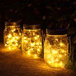 3 Pack Solar Mason Jar Lights,30 LED Water-Proof Outdoor Solar Lanterns,Garden Lights,Hanging Lights for Outside,Wedding, Party, Bar, Garden,Christmas,Table,Tree,etc. (Warm)…