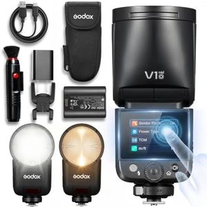 Godox V1 MID O Flash for Olympus for Panasonic, 55W Round Head Speedlite Touchscreen,650+Full Power Pops, 1.7s Recycle,TTL/HSS 1/8000s V1MID Lightweight Travel Flash for OM-1 OM-5 GH6 G9II Fits AK-R1