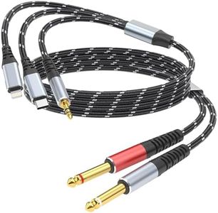 Lightning to Dual 6.35mm 1/4" TS Mono Stereo Y-Cable Splitter,3 in 1 to Dual 1/4-inch Audio Cable, Compatible with smartphones, computers, phones/Pads Amplifiers,speakers,headphones,mixing consoles