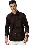 RodZen Men's 100% Pure Cotton Full Sleeve Floral Printed Regular Casual Shirt (Brown; S)