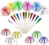 50Pcs Palm Tree Picks, 6 Colours Fireworks Cocktail Sticks Foil Cocktail Accessories for Birthday Wedding Christmas Party Cupcake Fruit Drinks