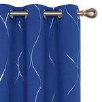 Deconovo Wave Printed Thermal Insulated Blackout Curtains＿ Room Darkening Energy Efficient Panel＿ Grommet Top Draperies for Kids Bedroom ＿42W x 45L Inch＿ 2 Panels＿ Royal BlueＬ