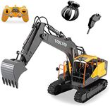 Mostop Remote Control Excavator, 1/16 Scale 3 in 1 Shovel Loader RC Excavator Digger Toy with 2 Tools, 2.4Ghz 17 Channel Full Functional RC Construction Truck Vehicle Tractor with Sound and Light