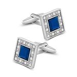 Merit Ocean Classical Swarovski Crystal Square Cufflinks for Men Blue Glass with Gift Box Elegant Style