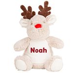 Personalised Reindeer Soft Toy with Name, Christmas Gift, Xmas Present, Baby Toy, Personalised New Baby Gift, Newborn Baby Gift, Baby Boy, Baby Girl, Custom Teddy Bear, Keepsake, Baby Shower Gift