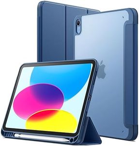 JETech Matte Case for iPad 10 (10.9-Inch, 2022 Model, 10th Generation) with Pencil Holder, Frosted Translucent Back Slim Stand Protective Tablet Cover (Navy)