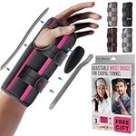 DR. BRACE Adjustable Wrist Brace Night Support for Carpal Tunnel, FSA & HSA Eligible, Doctor Developed, Upgraded with Double Splint & Therapeutic Cushion, Hand Brace for Pain Relief, Injuries, Sprains (S/M Right Hand, Black-Pink)