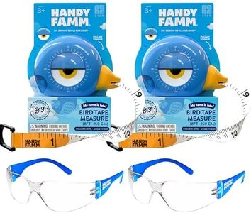 Handy Famm Blue Measuring Tape and Safety Glasses Double Bundle, 2 Lightweight Scratch Resistant Protective Eyewear for Children and 2 8Ft Animal Shaped Kids Tape Measurers