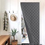 NICETOWN Blackout Door Curtains for Doorway Temporary Rod Pocket Self Adhesive Window Cover for Privacy Temporary Portiere for Indoor Garage Attic Warehouse, 1 Piece, 38" Width x 86" Length, Grey