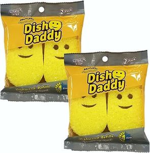 Scrubb Dady Dish Wand Replacement Sponge Head Refill Dish Dady Compatible with Soap Dispensing Dish Brush,Built-in Scraper 2x2 =4 Refill Heads (2 Pack)