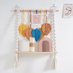 Macrame Wall Hanging Decor, UOIXPUHUO Tier 1 Handmade Boho Macrame Wall Decor Colorful Leaves, Floating Hanging Plant Shelf Storage Organizer for Bathroom Bedroom Nursery