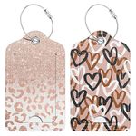 Hsxnam 2 Pack PU Leather Luggage Tags for Suitcase, Travel Cruise Luggage Tag with Privacy Flap, Name ID Label and Metal Loop for Women Men Baggage Handbag School Bag Backpack, Heart Leopard