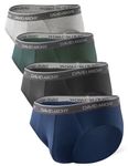 DAVID ARCHY Men's Underwear 4 Pack Bamboo Rayon Soft Lightweight Pouch Briefs (M, Black/Green/Navy Blue/Heather Gray- No Fly)