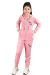 SHOPMORE Girls Velvet Track Suit | Regular Fit Printed Design | Hooded Neck Full Sleeve Set for Girl’s Yoga, Joggers, Gym, Active Wear For Girl's (Pink)