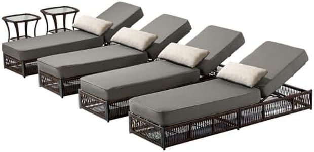 ACTREST Luxury Outdoor Chaise Lounge Chairs of 4 with 5 Inch Thick Cushions and Side Table - 6 PCS High Back Brown Wicker Rattan Patio Recliners Lounger Furniture Set for Poolside Sunbathing - Grey