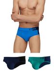 XYXX Men's Underwear Dualist IntelliSoft Antimicrobial Micro Modal Brief Pack of 3 (Navigate & Black Iris;Black Iris & Black;Brilliant Blue & Black Iris; XL)