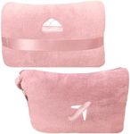 BlueHills Travel Blanket Pillow in Mini Soft Case Premium Plush Airplane Blanket in Soft Bag Compact Pack with Luggage Belt and Backpack Clip - Dusty Rose Pink M02