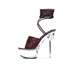 Cape Robbin Sexy Transparent Platform High Heel Sandals for Women Clear Stiletto Open Round Toe Party Shoes, Quilted Lace Up Glass Heels, Platform Stiletto Heels, Chocolate, 7