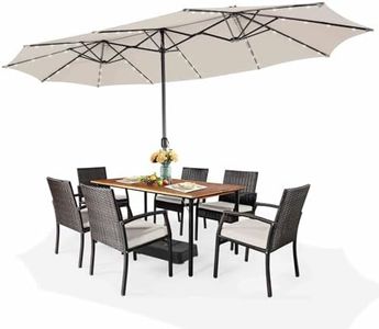 Costway 480cm Twin Patio Umbrella with 48 LED Lights, Double-Sided Outdoor Umbrella W/ Auto-Charging Solar Panel, Extra-Large Outdoor Market Umbrella W/ Hand-Crank System for Poolside, Garden & Backyard (Beige)