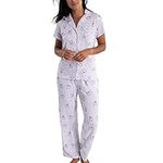 Laura Ashley Women's Hacci Notch Collar PJ Set , Heather Scottie, Large