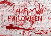 Sensfun Halloween Bloody Brick Wall Backdrop Creepy Scary Blood Splatter White Wall Photography Background for Adult Halloween Vampire Bday Themed Party Decor Children Portrait Photo Booth Props 7x5ft