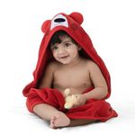 LuvLap Hooded Baby Bath Towel for New Born, Super Soft, Made with Super Soft and Highly Absorbent 100% Zero Twist Cotton, Can be Used for Baby Swaddling (Red Bear)