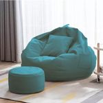 KAM'S LIEU Faux Leather Bean Bag Cover with Relaxing Footrest & Cushion Cover Only Color & Size- (Aqua)