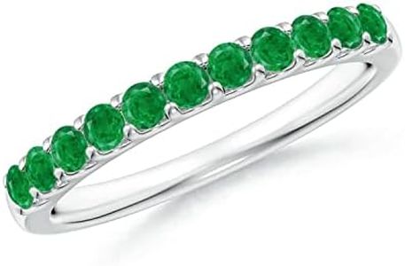 Angara Natural Emerald Wedding Band for Women | 0.51 ct Round Emerald Half Eternity Ring in White Gold | May Birthday, Anniversary, Gemstone Jewelry Gift | AA | 2.1mm | Ring Size- 6.5