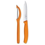 Victorinox Swiss Made Stainless Steel Swiss Classic Kitchen Knife Set (2 Pcs) Straight Edge 10 cm and Universal Peeler, Orange, Kitchen Tools and Items | CB.7.6075.00L119