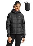 BALEAF Women's Packable Puffer Jacket Lightweight Water Resistant Hooded Quilted Coat Warm Winter Windproof Black M