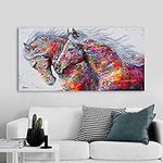 GUDOJK Canvas Painting Wall Picture Graffiti Art Two Colours Running Horses Canvas Painting Animal Pictures For Living Room Wall Art Prints Decoration Pictures-60x120cm