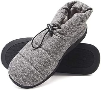 Hanes Men’s Quilted Puffer Bootie Slipper with Adjustable Toggle Indoor/Outdoor, Grey, Medium