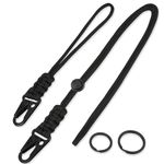 HONZUEN Paracord Lanyard, 2pcs Black Key lanyard for Neck, Key Chain Necklace, Heavy Duty with HK Clip, ID Card Lanyard for Key, Office Lanyard, Whistle Strap Outdoor Hiking Camping(Adjustable Length)