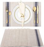 Winknowl Placemats, Set of 8 Heat Resistant Stain Resistant Non-Slip Woven Vinyl Insulation Placemats, Washable Durable Elegant Table Mats for Dining (Beige Blue)