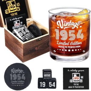 Henghere 70th Birthday Gifts for Men, Vintage 1954 Whiskey Rocks Glass Set, 70th Birthday Decorations Party Favors for Him Dad Husband Uncle, 70 Years Old Bday Gifts Whisky Glass and Chilling Stones