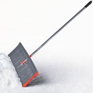 Plexon Rust-Resistant Steel Snow Pusher Shovel for Driveway Doorway, Sidewalk - Manual Snow Plow Snow Removal with 24" Extra Wide Blade and Metal Handle - 60" Length