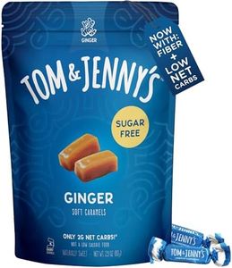 Tom & Jenny's Sugar Free Candy Soft Caramels Individually Wrapped - Sea Salt & Vanilla - Low Net Carb Keto Zero Sugar Candy with Allulose & Maltitol (Ginger Chewy Caramels) 1 Pack