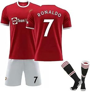 Manchester Red Home Ronaldo Soccer Kids Set (Jersey + Shorts + Socks) Kit Size Large (10-11 Years Old) for Youth