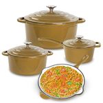 Lot45 Enameled Cast Iron Cookware Set - 7 Piece Non-Stick Ceramic Coated Cast Iron Skillet, Saucepan, and Dutch Oven Stove and Oven Safe Pan Set for Cooking - Heavy Duty Easy Care Glazed Cast Iron
