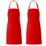 Xornis 2 Pack Bib Aprons with 2 Pockets Adjustable Kitchen Cooking Chef Apron for Women Men, Red