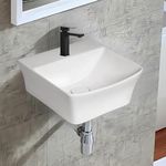 FLOWLET Wash Basin | Ceramic Wall Mount Wash Basin | Wall Hung Glossy White Finish | Wash Basin For Bathroom | Bathroom Sink | Kitchen Sink | Outdoor Sink | bathroom basin (Square - 14x14 inch)