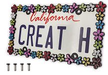 Creathome 3D Shining Daisy Wrenth License Plate Frame from Pure Zinc Alloy Metal Perfect Plate Holder, Matt Black with Colorful Glitter