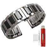 Kai Tian Two Tone Black Ceramic Silver Metal Watch Bands for Men 22mm Watch Band Wrist Watch Bracelet Deployment Clasp