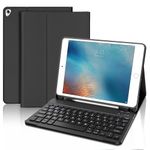 Keyboard Case for iPad 9.7", Wireless Bluetooth Detachable Keyboard, Slim Protective Cover with Pencil holder for iPad 6th Gen 2018/iPad 5th Gen 2017/iPad Air 2/iPad Air 1/iPad Pro 9.7 inch, Black