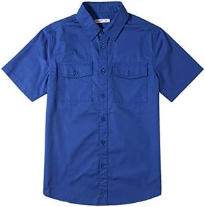 Tronjori Boys Short Sleeve Button Down Casual Woven Shirt Two Pockets(8,Blue)