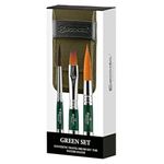 Escoda Artist Watercolor Travel Brush Set w/Canvas Pouch, 3 Short Handle Brushes (Green)
