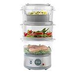 Progress by WW EK5254WW 3 Tier Steamer, 7.5 L, Rice Bowl, 60 Minute Timer, Steamed Meat, Fish, Vegetables, 3 Steam Baskets, Collapsible Tiers, Family Cooking, 500 W