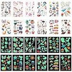 Taicanon Temporary Tattoos for Kids, 12 Sheets 135pcs Glow In The Dark Mixed Style Cartoon Tattoo Art Waterproof Tattoos for Boys Girls Party Favor Supplies